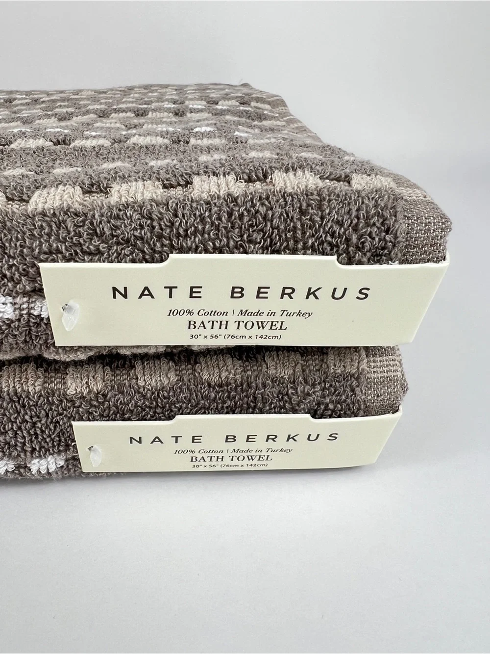 Nate Berkus Bath Towels Taupe Tan White Striped Made in Turkey Cotton 2 Pc NEW